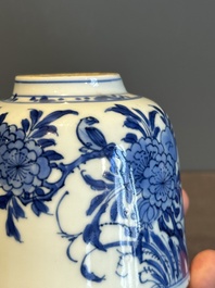 A Chinese blue and white bell-shaped water pot with birds among flowering branches, Kangxi