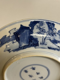 A Chinese blue and white 'Yu Ma Tu 浴馬圖' plate, Kangxi mark and of the period