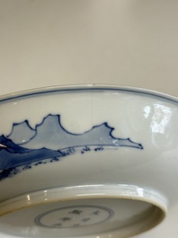 A Chinese blue and white 'Yu Ma Tu 浴馬圖' plate, Kangxi mark and of the period