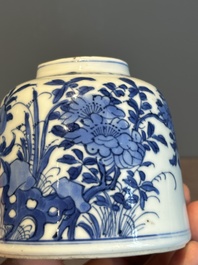 A Chinese blue and white bell-shaped water pot with birds among flowering branches, Kangxi