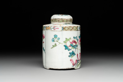 A fine Chinese famille rose tea caddy and a pattipan or teapot stand, Yongzheng/Qianlong