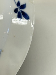 A Chinese blue and white 'Sense of Smell' plate and an 'Amorous Shepherds' plate, Kangxi