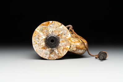 An Indo-Portuguese mother-of-pearl powder horn, Gujarat, 18th C.
