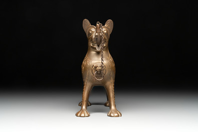 A bronze lion-form aquamanile and two rooster-form aquamanilia, one chromed, Germany, 19th C.