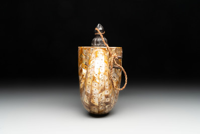 An Indo-Portuguese mother-of-pearl powder horn, Gujarat, 18th C.