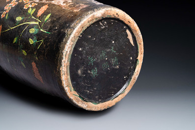 A massive Chinese famille noire 'prunus blossoms' vase, Kangxi mark, 19th C.