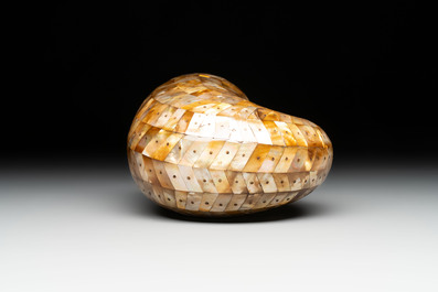 An Indo-Portuguese mother-of-pearl powder horn, Gujarat, 18th C.