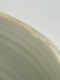 A large Chinese blue and white 'birds, bamboo and flowers' brush pot, Transitional period