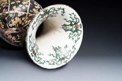 A massive Chinese famille noire 'prunus blossoms' vase, Kangxi mark, 19th C.