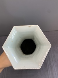 A Chinese blue and white hexagonal 'sanduo' vase, Qianlong mark and of the period