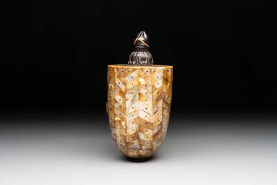 An Indo-Portuguese mother-of-pearl powder horn, Gujarat, 18th C.