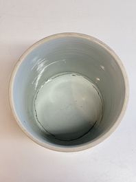 A large Chinese blue and white 'birds, bamboo and flowers' brush pot, Transitional period