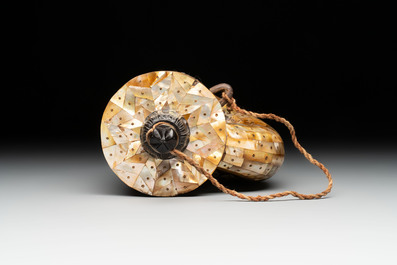 An Indo-Portuguese mother-of-pearl powder horn, Gujarat, 18th C.