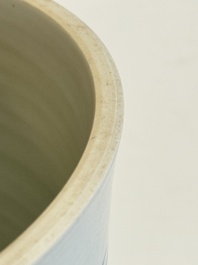 A large Chinese blue and white 'birds, bamboo and flowers' brush pot, Transitional period