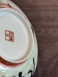 A fine Chinese famille rose eggshell 'Qiu Ran Ke Zhuan 虬髯客傳' bowl, signed Zeng Fuqing 曾福慶 and seal mark, 20th C.