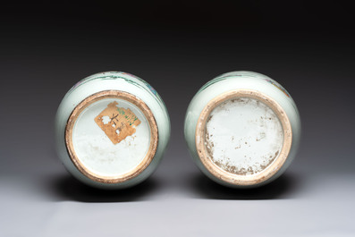 Two Chinese famille rose vases, signed Chen Shitai 陳時泰 and Huang Zhengshun 黃正順, 19/20th C.