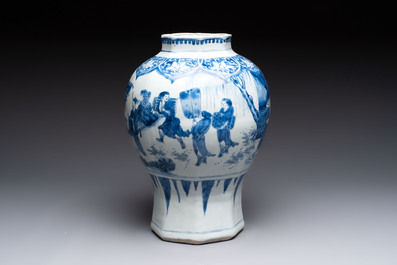 Three Chinese blue and white 'Lian Sheng San Ji 連升三級' vases, Transitional period