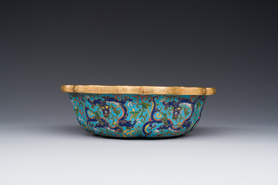 A Chinese flower-shaped cloisonn&eacute; 'dragon' bowl, Qianlong