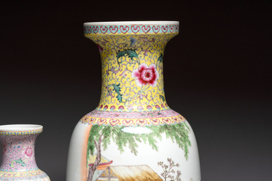 A collection of 13 Chinese famille rose vases and a jardini&egrave;re, Qianlong mark, 20th C.