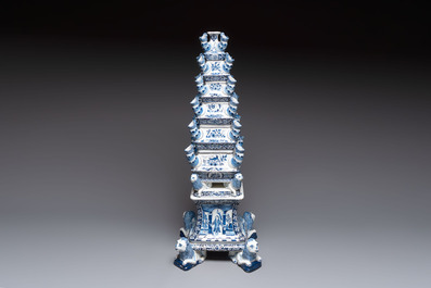 An impressive blue and white Dutch Delft seven-part tulip vase, 19th C.
