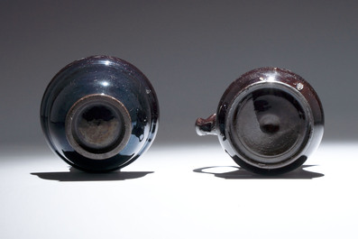 A black-glazed pottery coffeepot, teapot, milk jug and a bowl, Namur, 18th C.