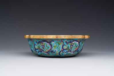 A Chinese flower-shaped cloisonn&eacute; 'dragon' bowl, Qianlong