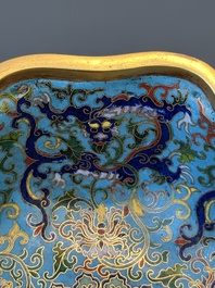 A Chinese flower-shaped cloisonn&eacute; 'dragon' bowl, Qianlong