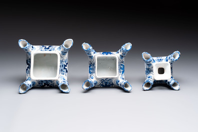 An impressive blue and white Dutch Delft seven-part tulip vase, 19th C.