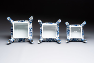 An impressive blue and white Dutch Delft seven-part tulip vase, 19th C.