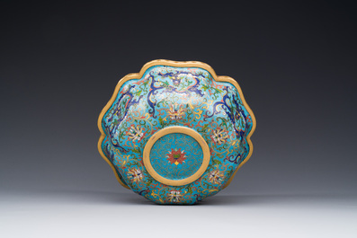 A Chinese flower-shaped cloisonn&eacute; 'dragon' bowl, Qianlong