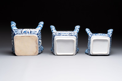 An impressive blue and white Dutch Delft seven-part tulip vase, 19th C.