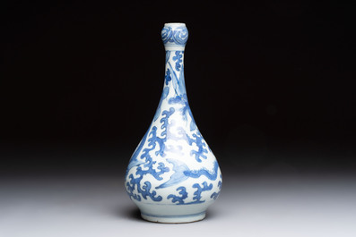 A Chinese blue and white 'winged dragon' garlic-mouth vase, Wanli