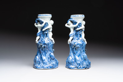 A pair of Chinese blue and white stands after Meissen example, Qianlong