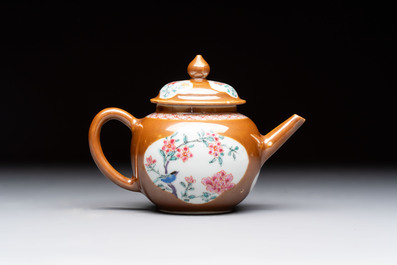 A Chinese famille rose capucin-brown-ground teapot and a Yixing stoneware teapot, Kangxi/Qianlong
