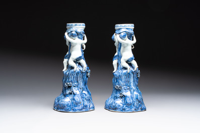 A pair of Chinese blue and white stands after Meissen example, Qianlong
