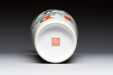 A Chinese famille rose 'Sanxing' vase, Qianlong mark, 20th C.