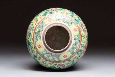 A Chinese famille rose Milefo Buddha, a famille verte jar, and a conical bowl, Zhu Mao Ji 朱茂記造 mark, 19/20th C.