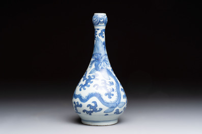 A Chinese blue and white 'winged dragon' garlic-mouth vase, Wanli