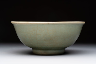 A Chinese Longquan celadon bowl with floral anhua design, Ming
