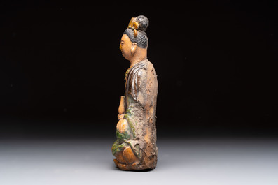 Three Chinese sancai-glazed figures of deities, Ming