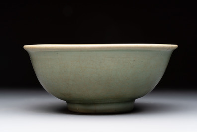 A Chinese Longquan celadon bowl with floral anhua design, Ming