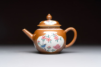 A Chinese famille rose capucin-brown-ground teapot and a Yixing stoneware teapot, Kangxi/Qianlong