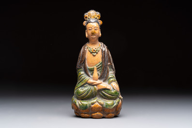 Three Chinese sancai-glazed figures of deities, Ming