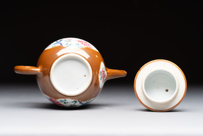 A Chinese famille rose capucin-brown-ground teapot and a Yixing stoneware teapot, Kangxi/Qianlong