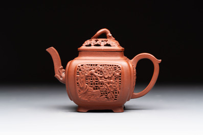 A Chinese famille rose capucin-brown-ground teapot and a Yixing stoneware teapot, Kangxi/Qianlong