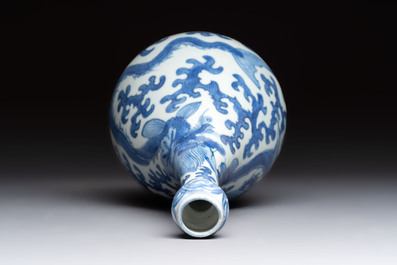 A Chinese blue and white 'winged dragon' garlic-mouth vase, Wanli