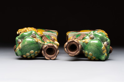 A pair of Chinese sancai-glazed Buddhist lions, 19th C.