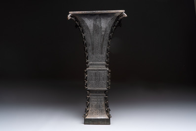 A Chinese bronze 'zun' vase with taotie design, Ming