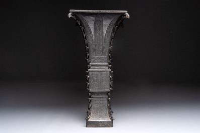 A Chinese bronze 'zun' vase with taotie design, Ming
