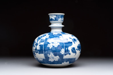 A Chinese blue and white 'antiquities' hookah base, Kangxi